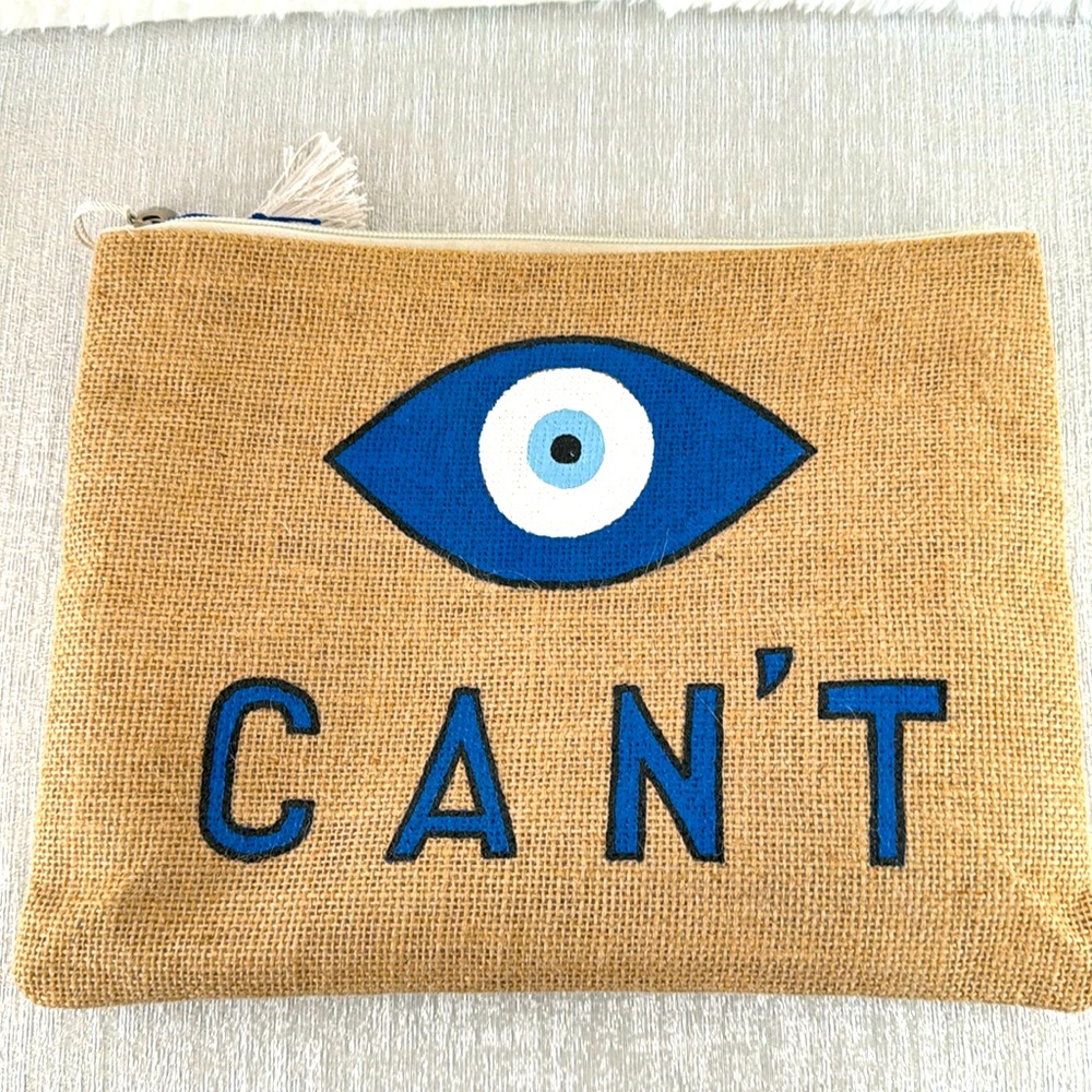 Evil eye raffia pouch